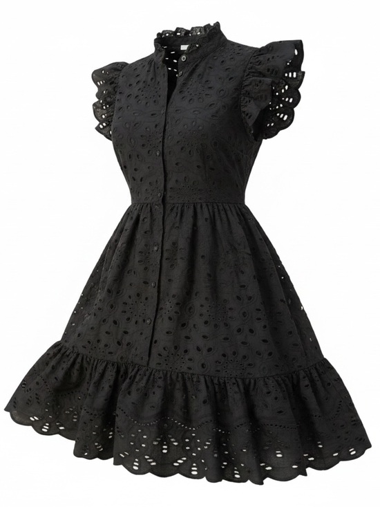 H&M Dresses & Skirts - H&M Black Eyelet Ruffle-Sleeve Mini Dress